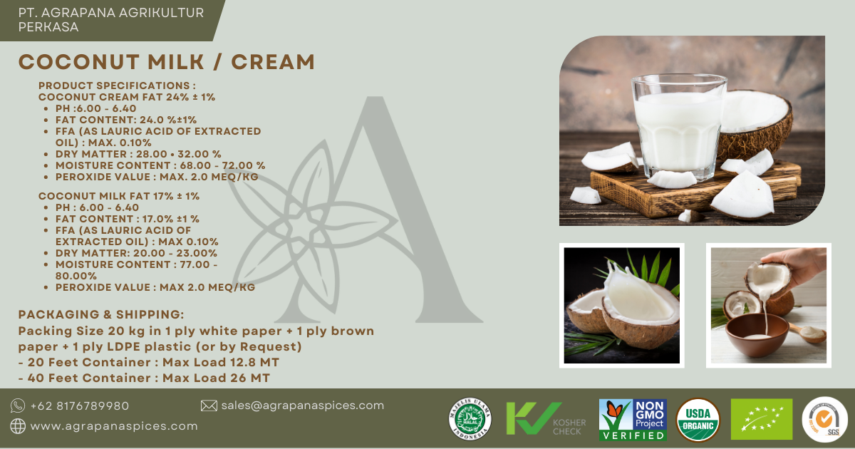COCONUT MILK and cream biggest manufacturer and supplier in Indonesia